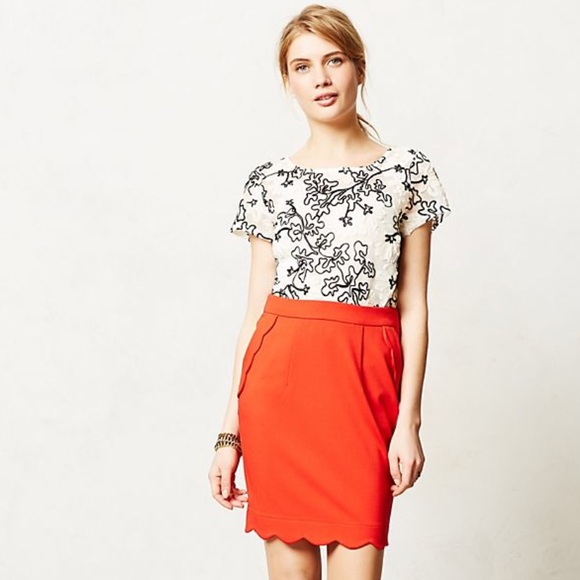 Anthro Red Scalloped Brink Pencil Skirt by Darling - Picture 11 of 11